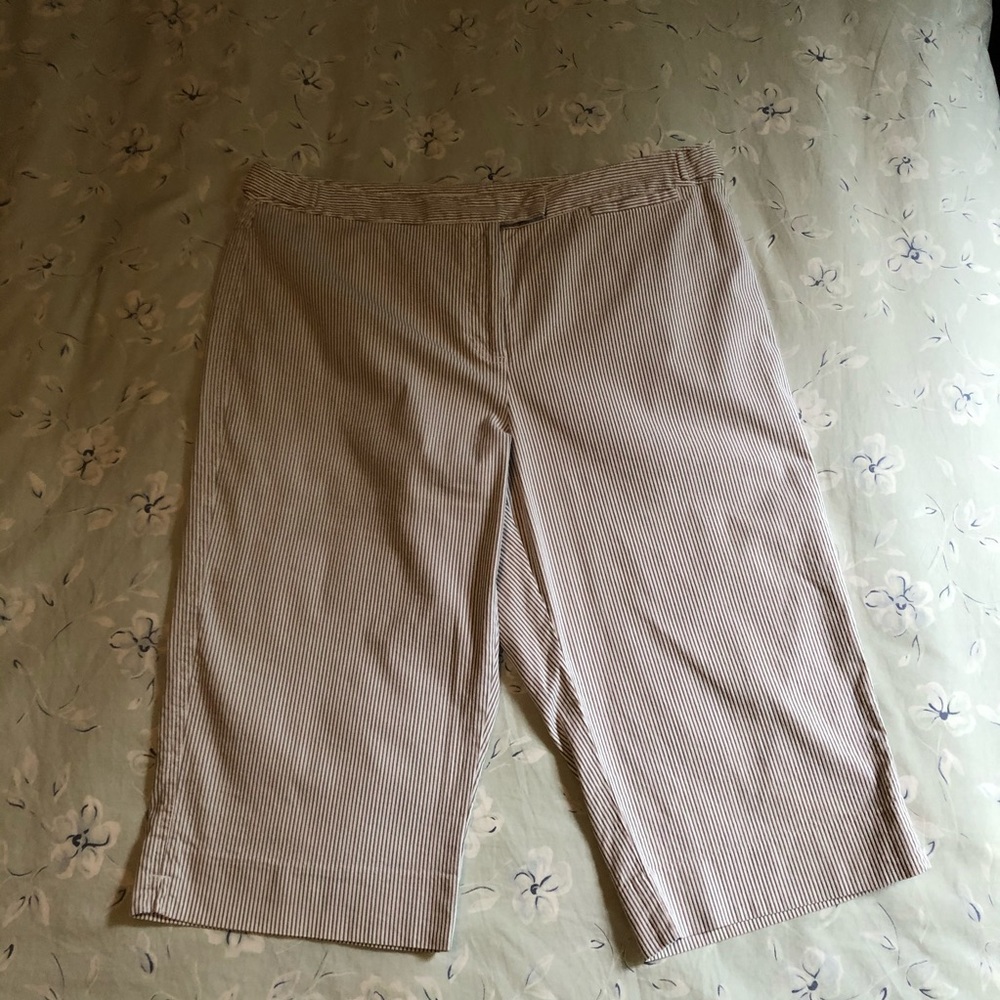 Brown/White Striped Bermuda Shorts - Size 12